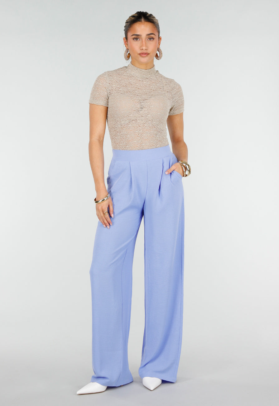 Lavendel Wide Leg Broek met Elastische Taille en Plooien