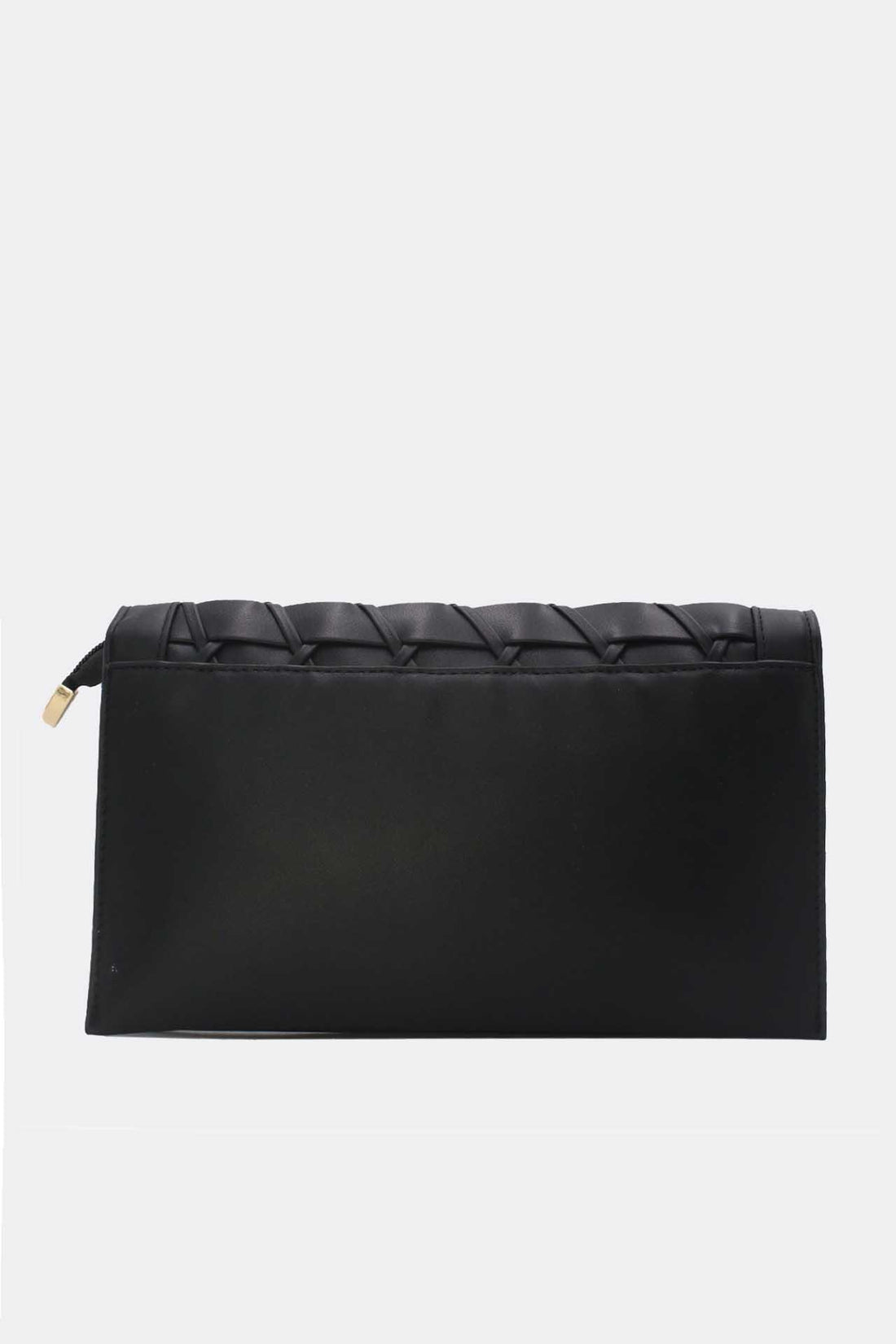 Zwarte Gevlochten Clutch van Imitatieleer met Afneembaar Schouderhengsel