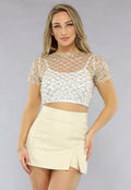 Shortsleeve Mesh Parel Topje met Pailletten