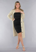 Lange Oversized Beige Cardigan met Gouden Knopen