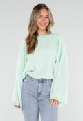 Turquoise Blouse met Wijde Lange Mouwen