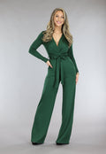 Groene Jumpsuit met Wijde Pijpen en Tailleband