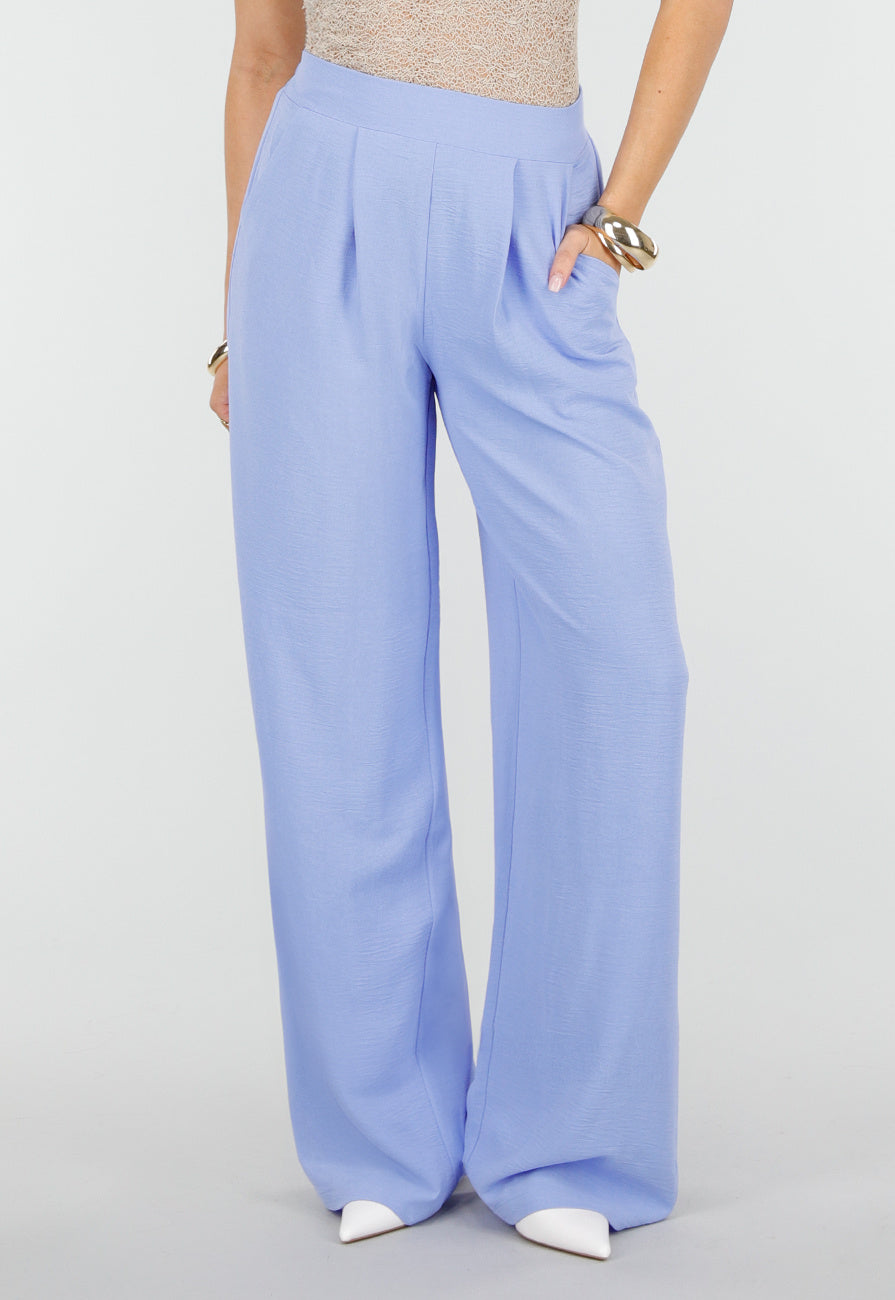 Lavendel Wide Leg Broek met Elastische Taille en Plooien