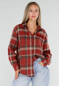 NEW120826 Rode Geruite Blouse met Lange Mouwen en Iconic Club Tekst