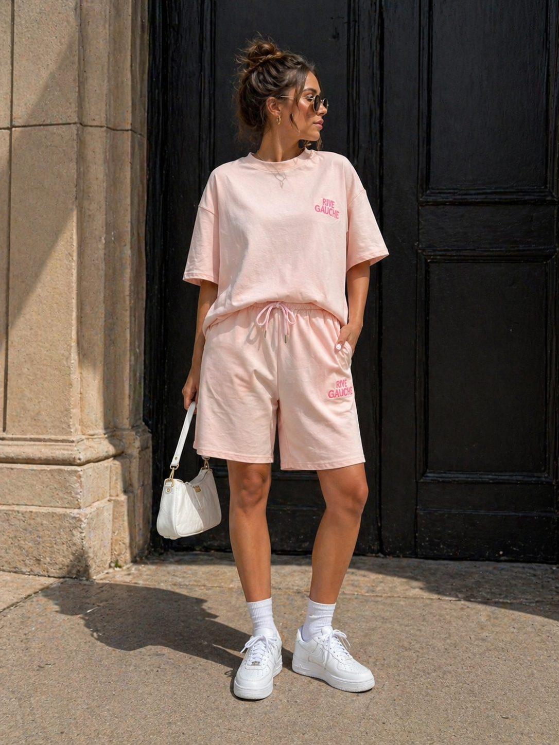 Lichtroze Two Piece Set met T-Shirt en Shorts