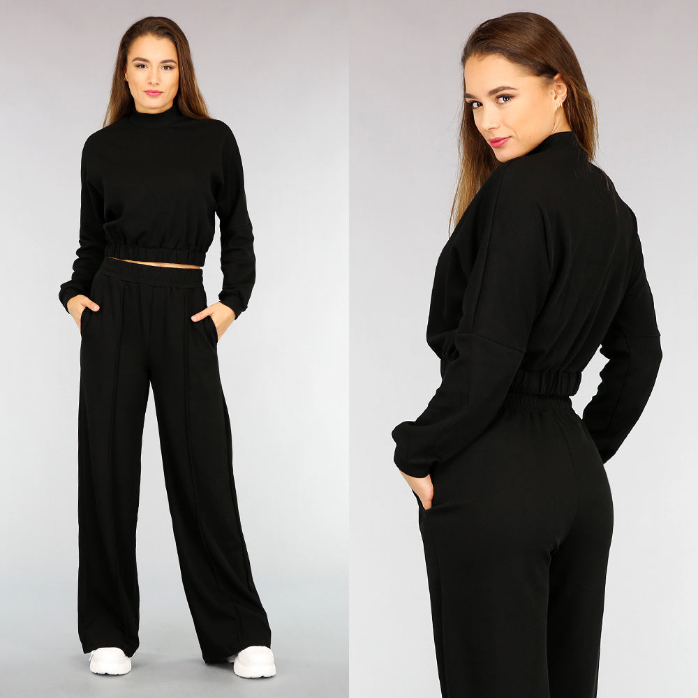 Zwart Comfy Huispak met Wijde Pijpen Broek