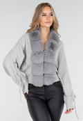 Grijs Gebreid Vest met Faux Fur Kraag en Strikdetails