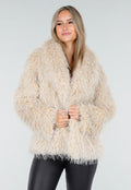 Beige Faux Fur Jas met Harige Textuur