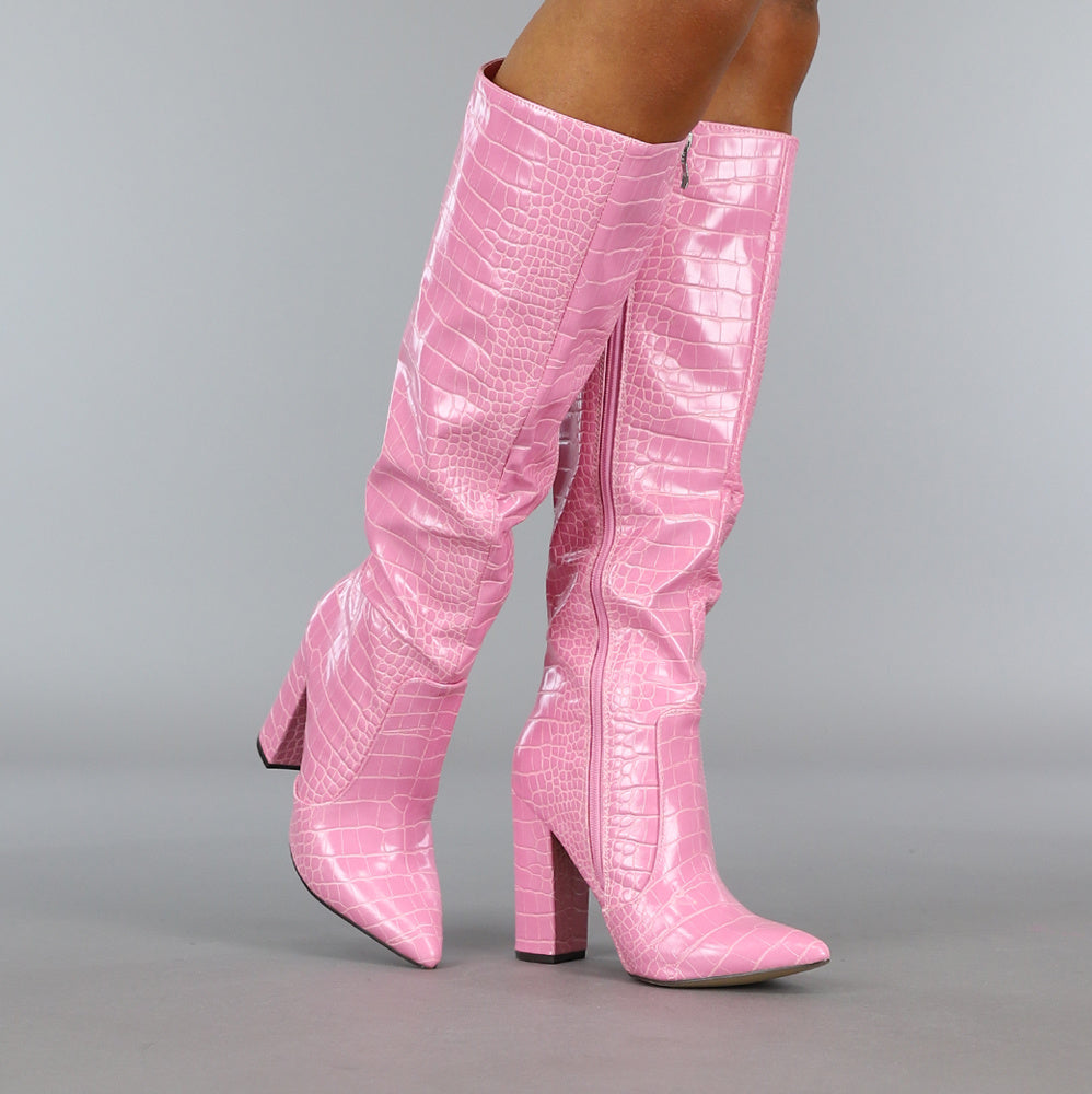 Roze Croco Laars met Spitse Neus