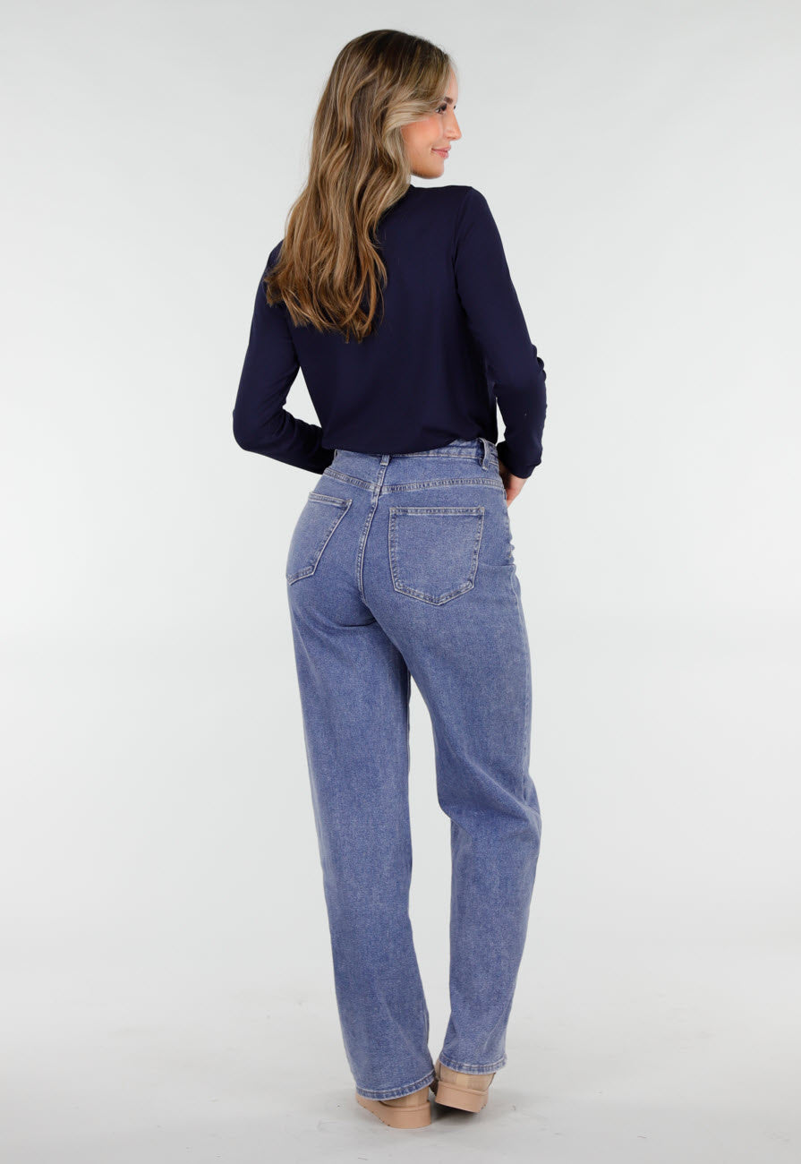 Navy Top met Stretch Lange Mouw
