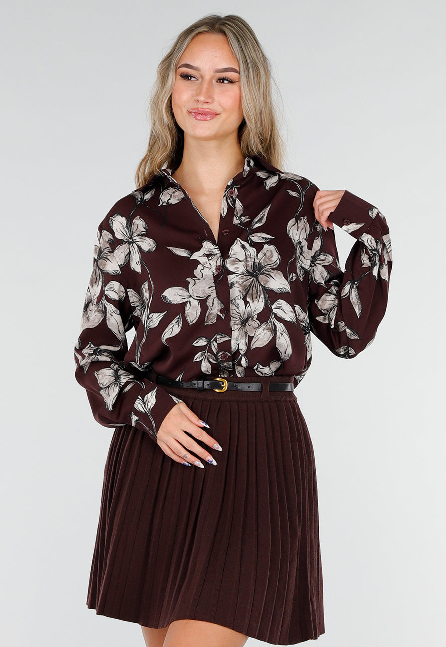 Bordeaux Blouse met Bloemenprint