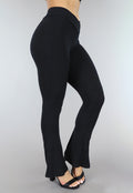Zwarte Ribstof Flair Broek met Overslag Taille