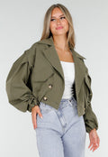 Korte Trench Coat in Armygroen met Double-Breasted Sluiting