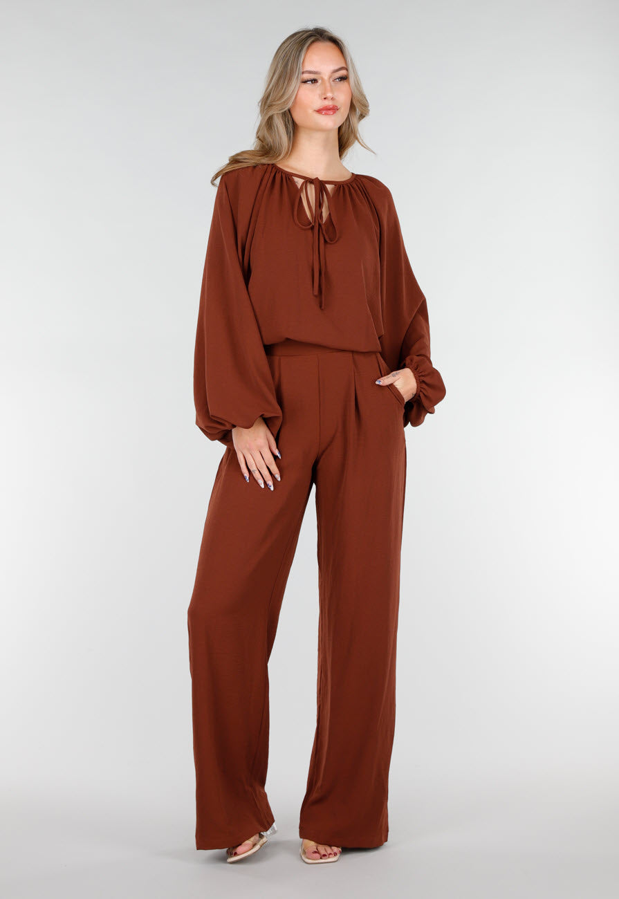 Terracotta Linnenlook Broek met Hoge Taille