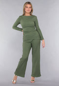 Khaki Twin Set in Gesmokte Stof