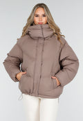 Taupe Pufferjas met Capuchon en Rits