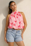 Lichtroze Halter Top met Fuchsia Bloemenprint
