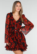 Mini Jurk met Lange Mouwen en Bloemenprint