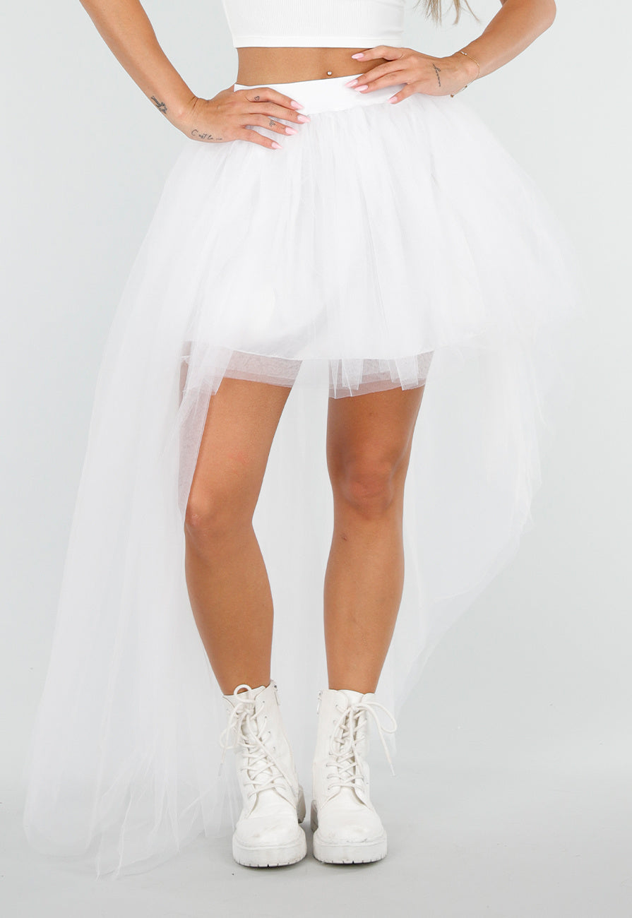 Witte Mesh High Low Rok met Tule Lagen