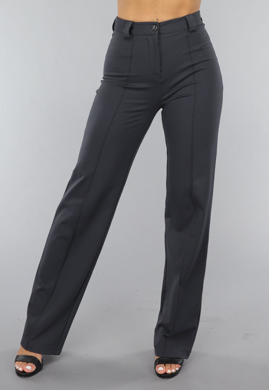 Antraciet Elastische Pantalon met Rechte Pijpen