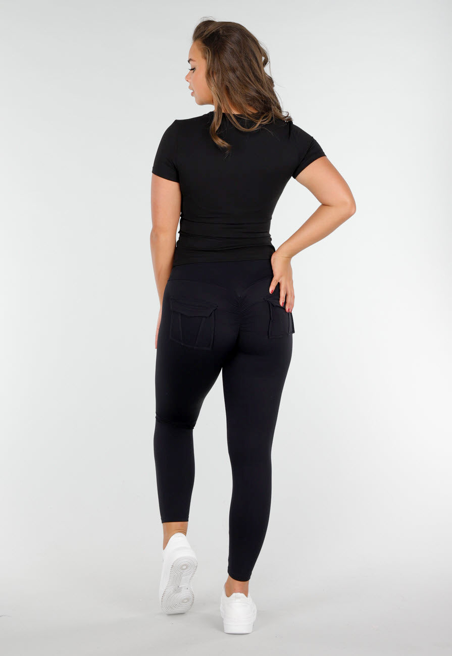 Zwart Korte Mouwen Sporttop voor Vrouwen met Comfortabele Fit
