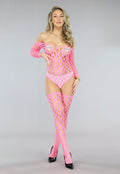 Sexy Neon Roze Visnet Teddy met Kousen
