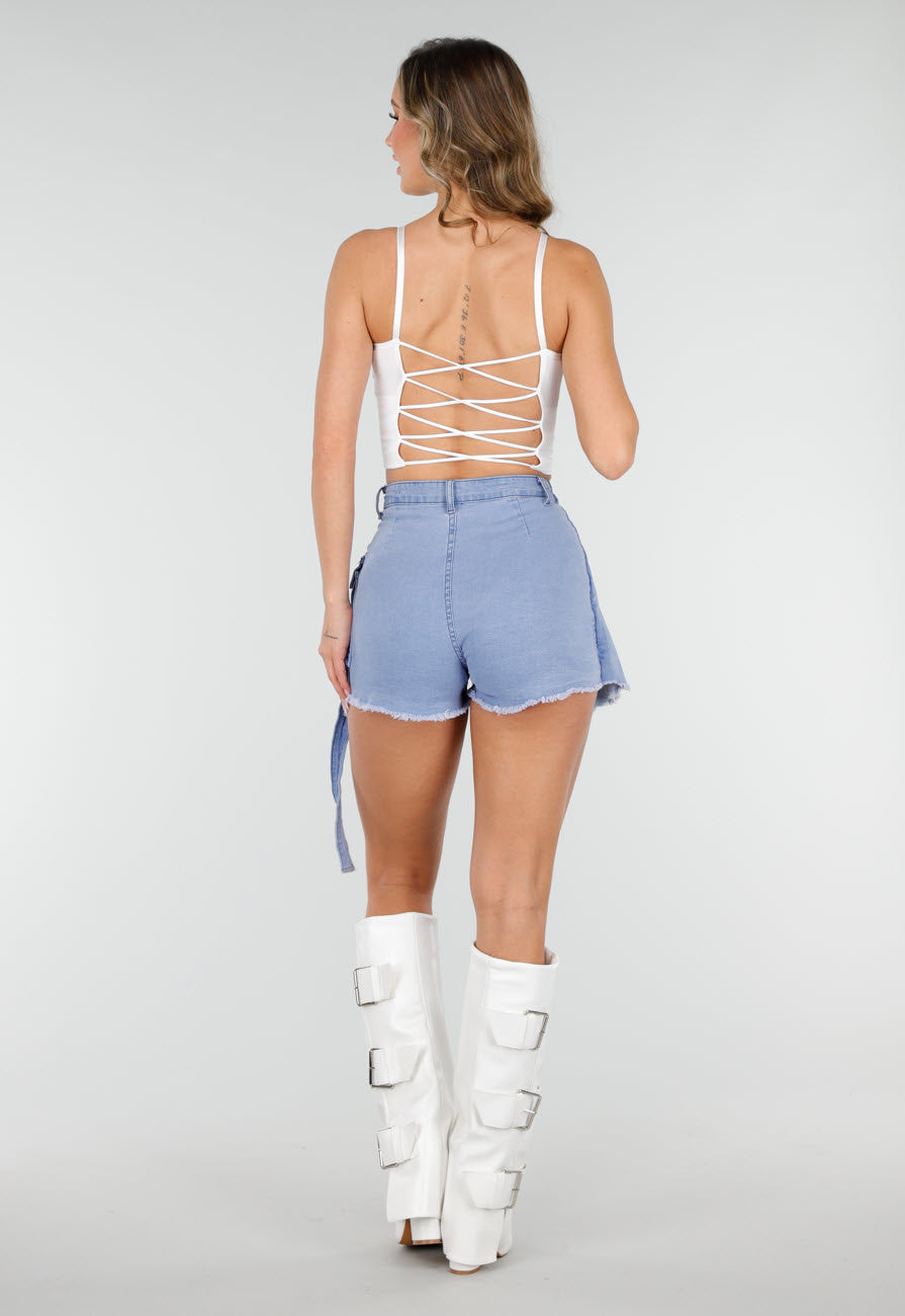 Witte Top met Gekruiste Rug en Ingewerkte Pads