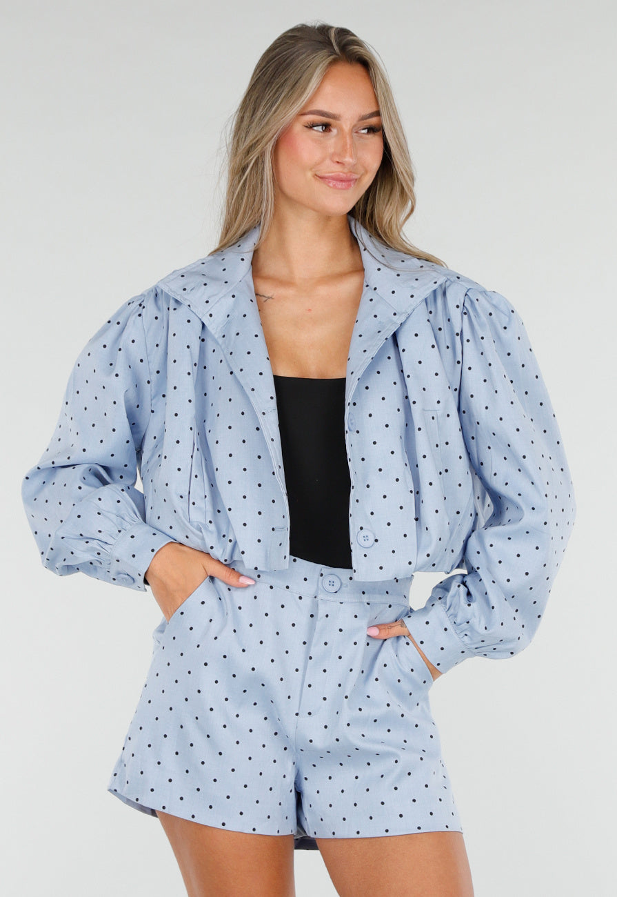 Lichtblauwe Polkadot Two Piece Set met Jack en Short