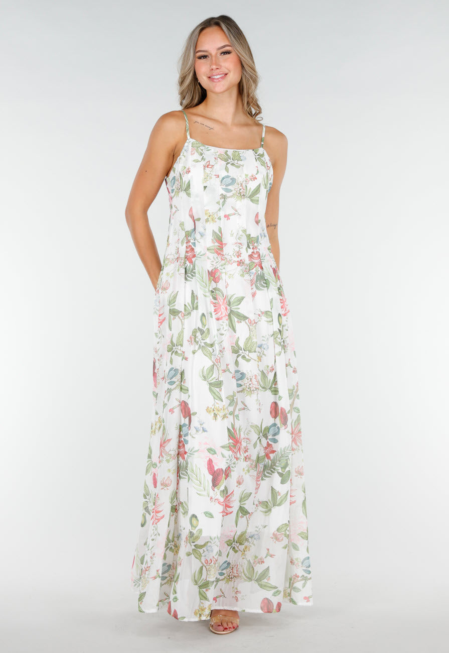 Lange Maxi Jurk met Bloemenprint en Spaghetti Bandjes