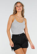Grijze Bodysuit met Spaghetti Bandjes en Pads