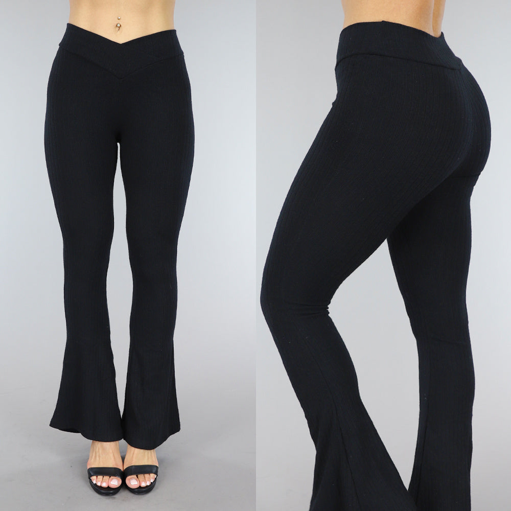 Zwarte Ribstof Flair Broek met Overslag Taille