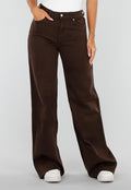 NEW020926 Bruine Denim Tall Jeans met Straight Leg, Hoge Taille en Lange Pijpen