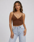 Bruine Sport Tanktop met Dunne Bandjes en Pads