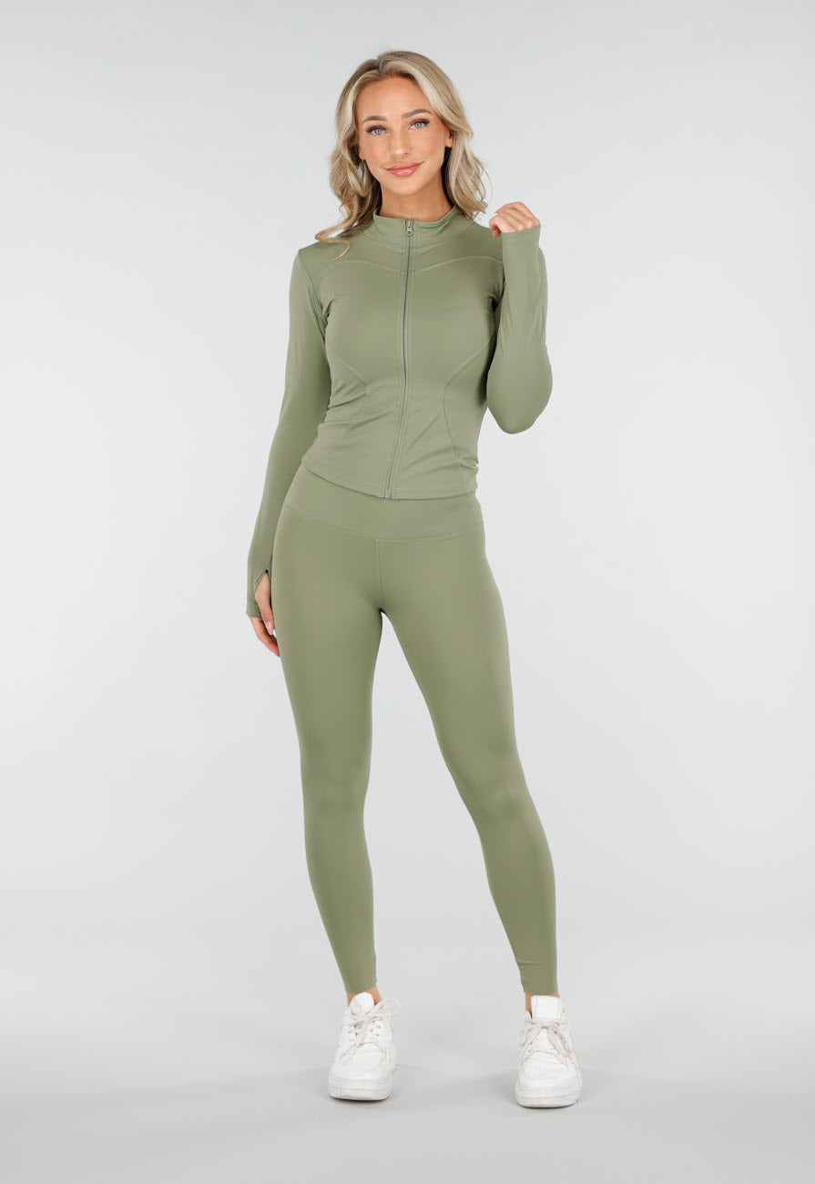 Groene Sportset met Strakke Legging en Sportjack