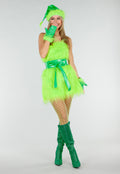 Groen Grinch Kostuum van Fluffy Stof met Ceintuur