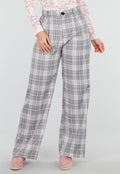 Grijs Roze Geruite Pantalon Straight Leg