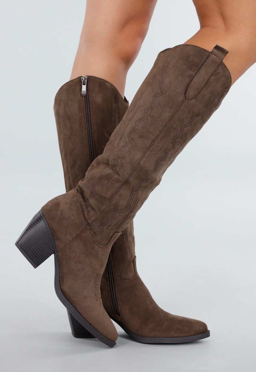 Bruine Suède Cowboyboots met Hak