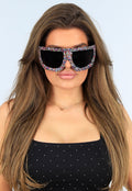 Oversized Skibril Multicolor Zonnebril met Donkere Glazen en Glitters
