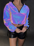 Reflecterend Cropped Windjack met Schubben Patroon met Capuchon