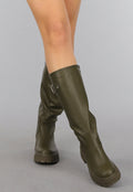 Hoge Lederlook Boots in Khaki