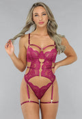 Aubergine Bustier Lingerie Set met Hartjes