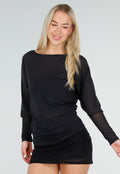 Zwarte Transparante Mesh Top met Lange Mouwen en Stretch