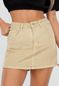 Beige Denim Skort met Stretch en Hoge Taille