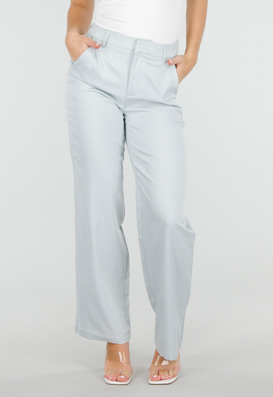 Lichtblauwe Wide Leg Pantalon met Steekzakken en Paspelzakken