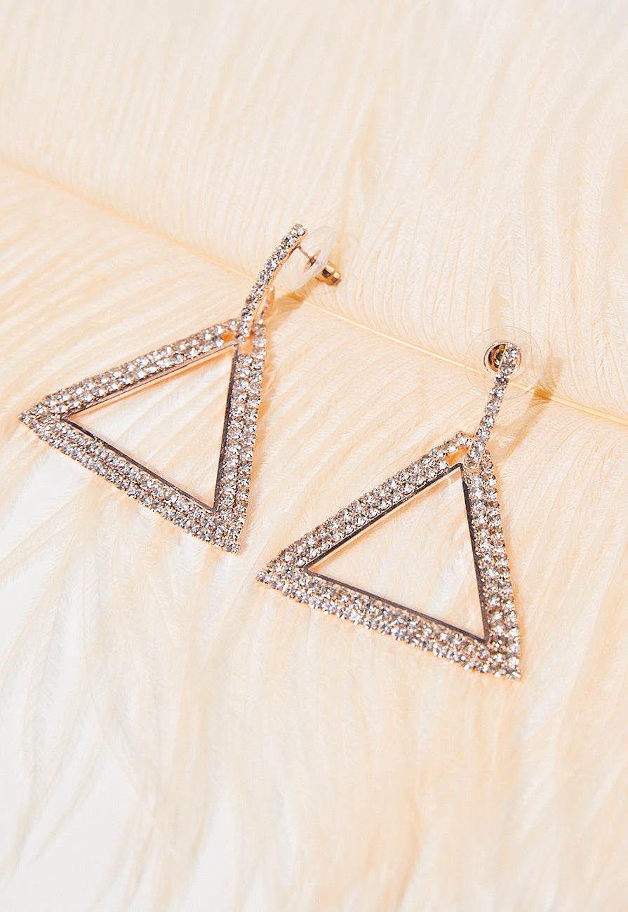Rosé Gouden Stainless Driehoek Oorbellen met Glitter Steentjes