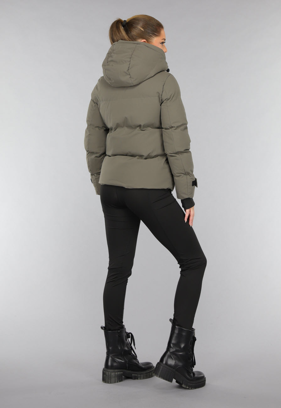 Korte Taupe Winterjas met Capuchon