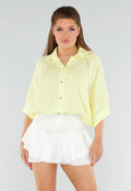 Lichtgele Katoenen Blouse met Knoopjes en Vleermouwen