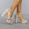 Elegante Gouden Glitter Sandaletten met Straps