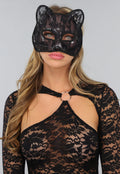 Zwart Katten Masker met Bloemen Kant