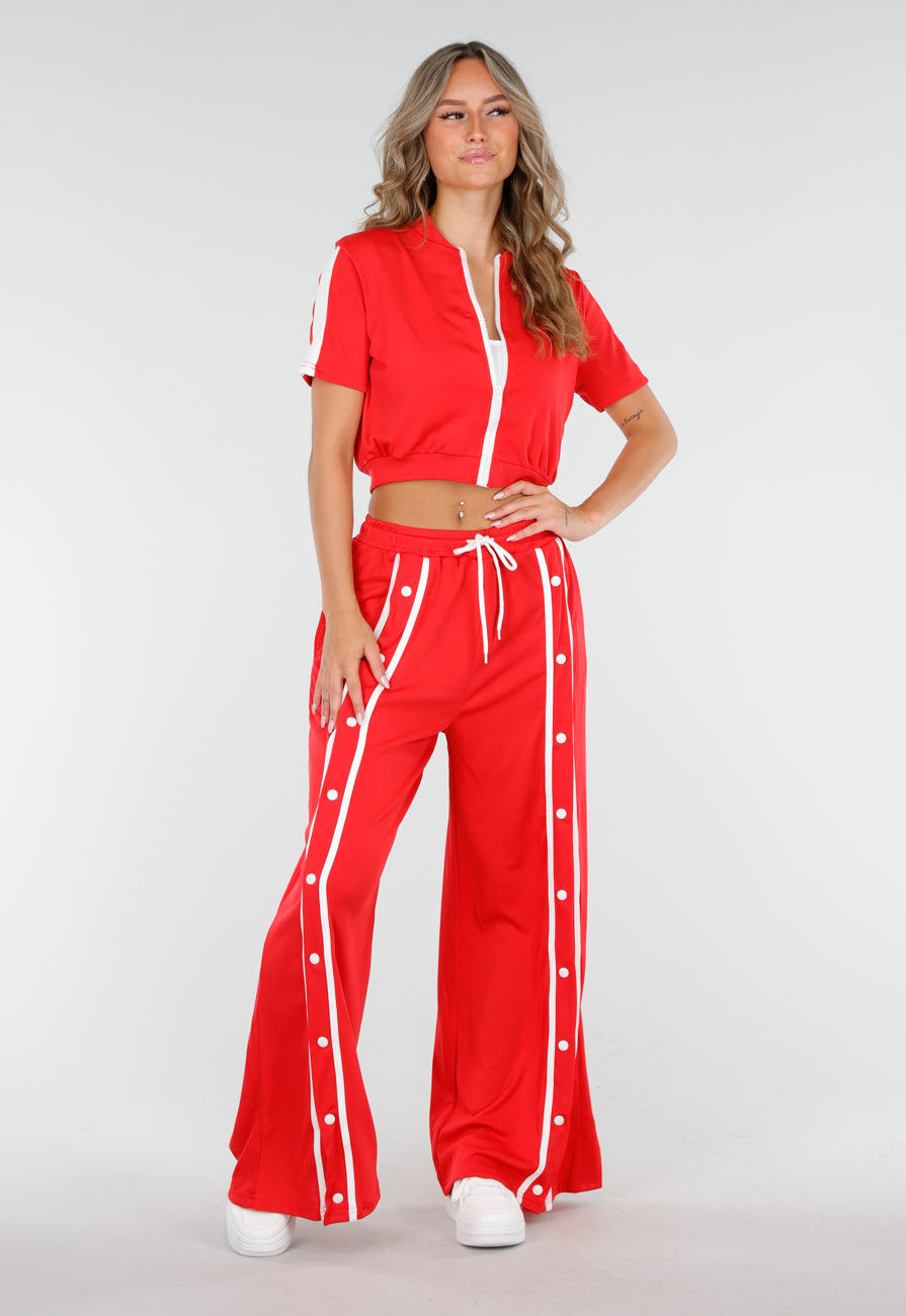 Rode Two-Piece Set met Vestje en Wijde Pijpen